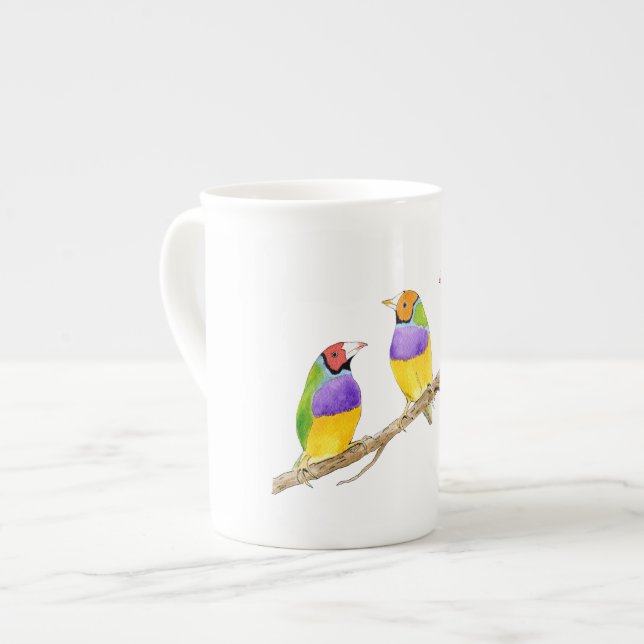 Gouldian Finchfågel Benporslin Mugg (Framsida vänster)