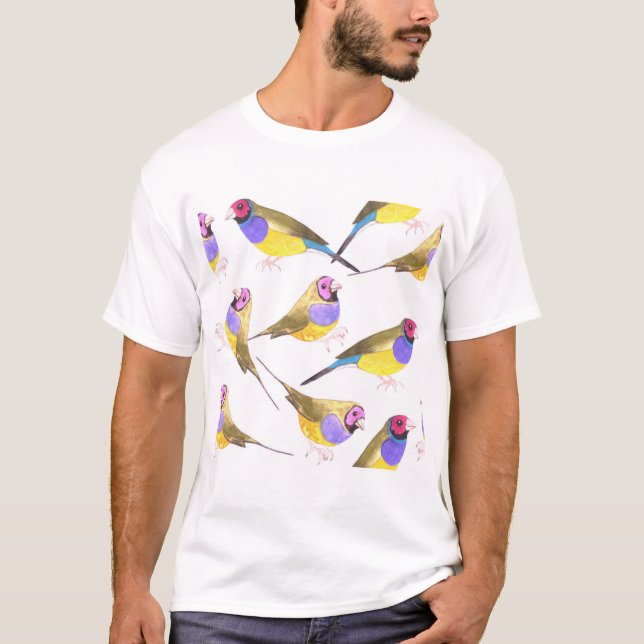 Gouldian finchfåglar i vattenfärg t shirt (Framsida)