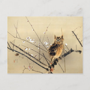 Goun Uggla med Tidigt Plum Blommars Woodblock Vykort