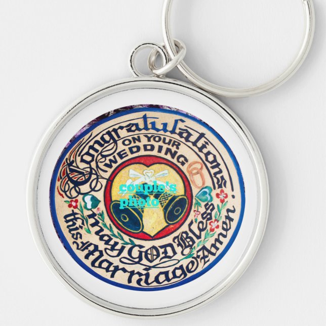 Gourd bröllop-presentkedjan Keychain Rund Silverfärgad Nyckelring (Framsidan)