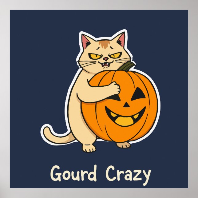 Gourd Crazy Obssed Cat Hugger Jack-o'-Lantern Poster (Framsidan)