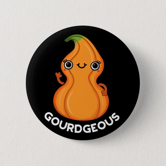 Gourd-geous Funny Gourd Veggie Pun Mörk BG Knapp (Framsida)