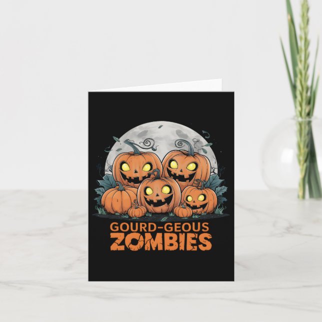Gourd-geous Zombies Spooky Zombie Pumpkins Funny H Kort (Framsida)