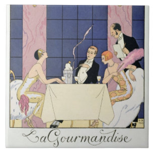 Gourmandsna, 1920-30 (pochoirtrycket) kakelplatta