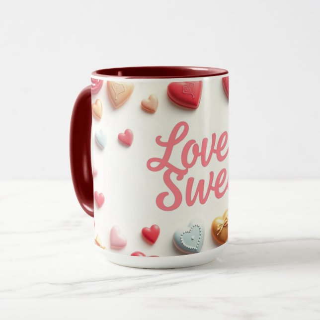 Gourmet chokladvalentin "Kärlek är sött" Mugg (Framsida vänster)