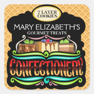 Gourmet Confectionery Kitchen-etikett Fyrkantigt Klistermärke