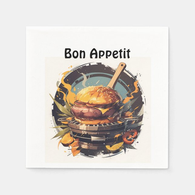 🍔 "Gourmet Delight" - Bon Appetit Napkins 🍴 ✨ Pappersservett (Framsidan)