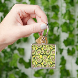 Gourmet Fresh klipp Vegan Avocado Mönster Fyrkantig Silverfärgad Nyckelring