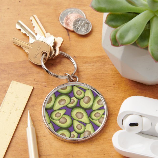 Gourmet Fresh klipp Vegan Avocado Mönster Rund Silverfärgad Nyckelring (Skrivbord)