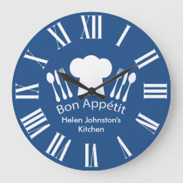 Gourmet Kitchen Bon Appetit Blue and White Stor Klocka