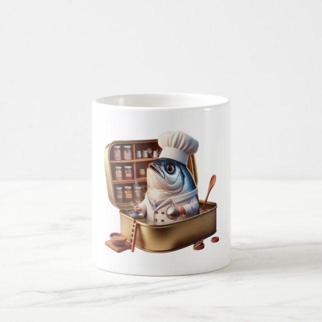 Gourmet-sardin kockillustration för matlovers kaffemugg (Center)