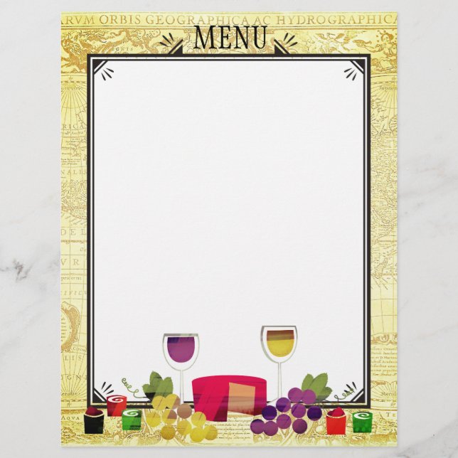 Gourmet vin-ostmiddag party-menyletterhead (Framsida)