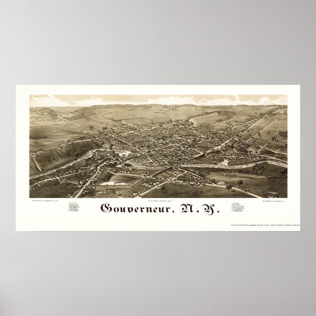 Gouverneur, NY Panoramic Karta - 1885 Poster (Framsidan)