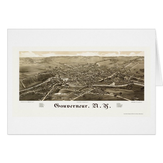 Gouverneur panorama- karta för NY - 1885 Hälsningskort (Framsidan Horizontal)