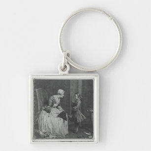 Governessen, 1739 fyrkantig silverfärgad nyckelring