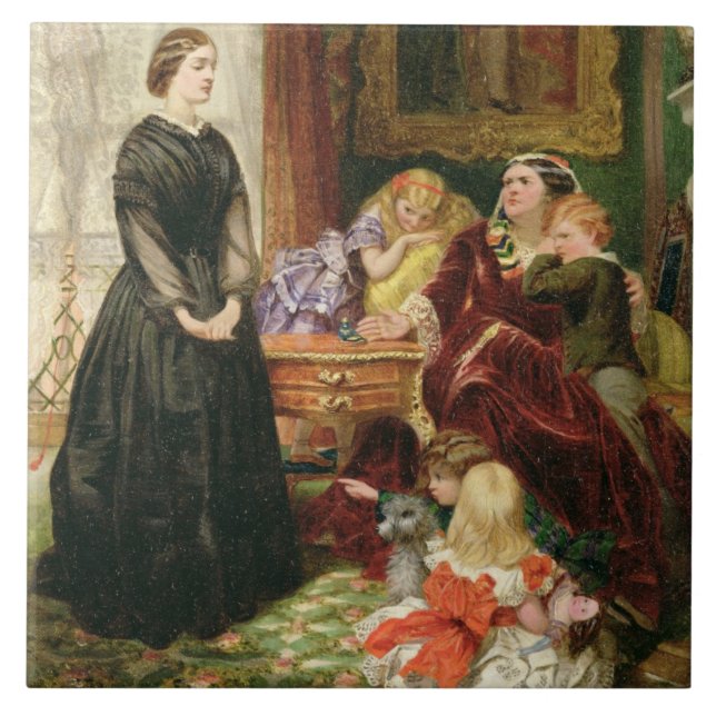Governessen, 1860 (olja på kanfas) kakelplatta (Framsidan)