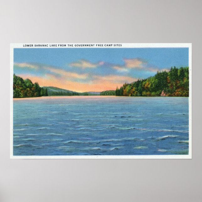 Govt. Free Camp Sites View of Lower Saranac Sjö Poster (Framsidan)