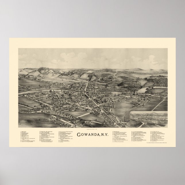 Gowanda, NY Panoramic Karta - 1892 Poster (Framsidan)