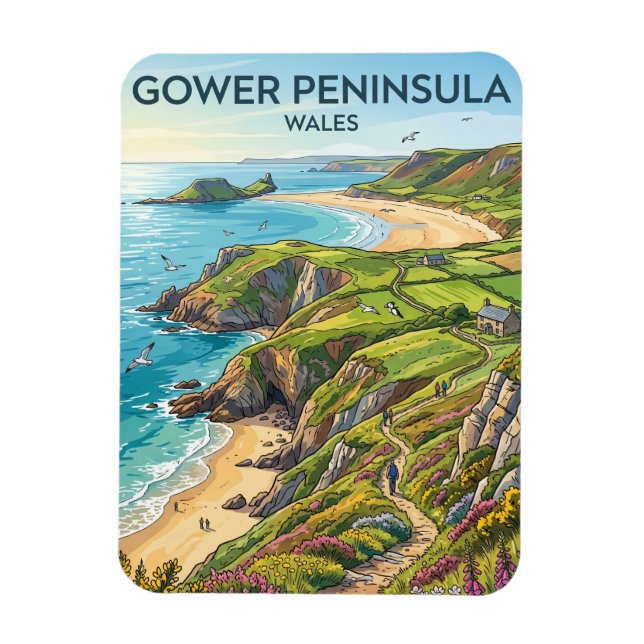 Gowerhalvön Wales Magnet (Vertikal)