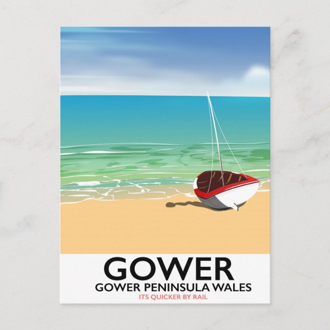 Gowerhalvön Wales strandaffisch Vykort (Framsida)