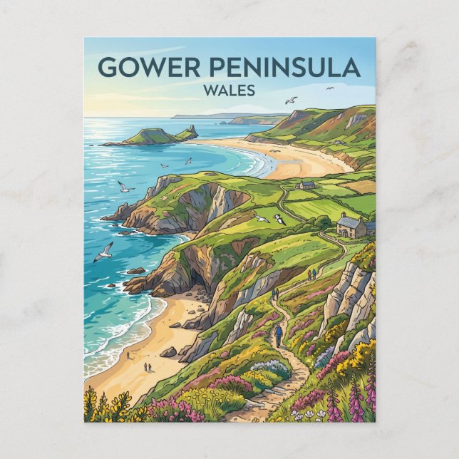 Gowerhalvön Wales Vykort (Framsida)