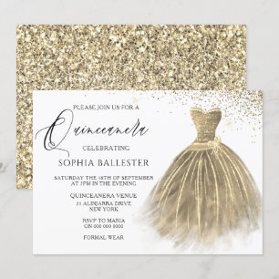 Gown Dress Quinceanera (guld Sepia Guld Glitter Inbjudningar