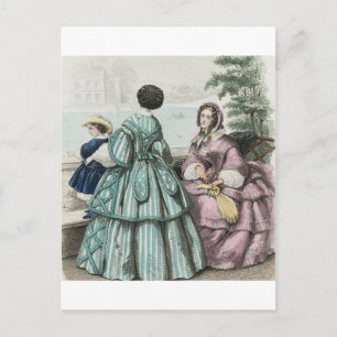 Gown Krig Antebellum Mode Dam Boll Vykort