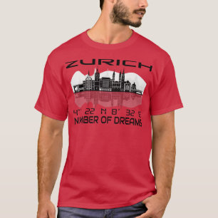 GPS Coordinates City Zurich Skyline Dream City 3 T Shirt