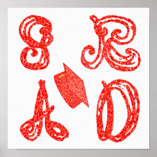GR AD Fabric-teckensnittskap Studenten Red Glitter Poster