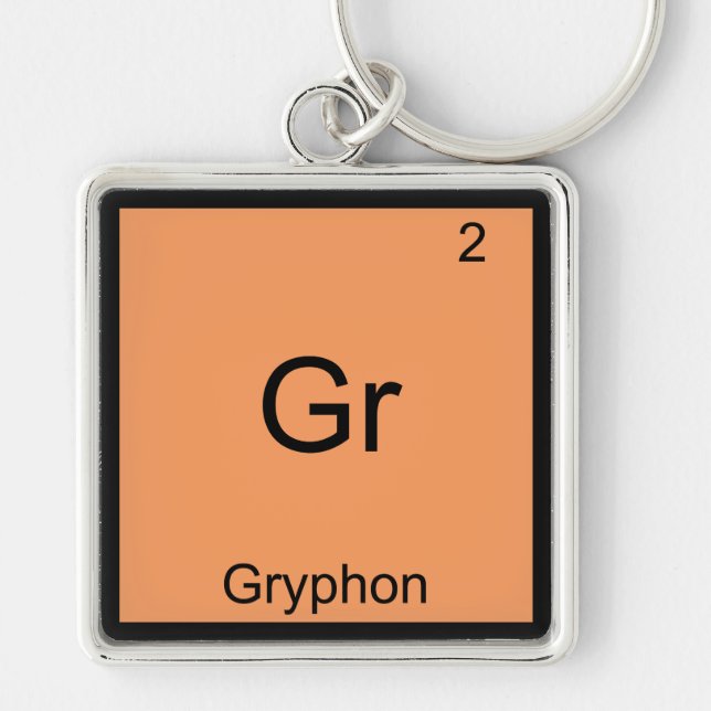 Gr - Gryphon Rolig Kemielement Symbol T-Shirt Fyrkantig Silverfärgad Nyckelring (Framsidan)