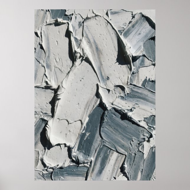 Grå Abstrakt Impasto Konsttryck | Palettkniv Tek Poster (Framsidan)