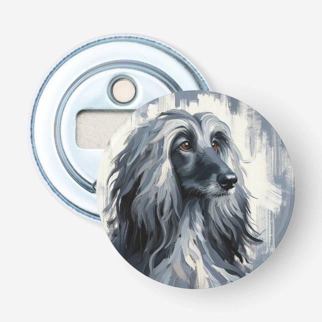 Grå Afghan Hound Porträtt Flasköppnare (Framsidan)