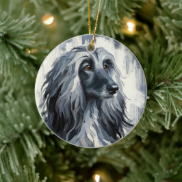Grå Afghan Hound Porträtt Julgransprydnad Keramik