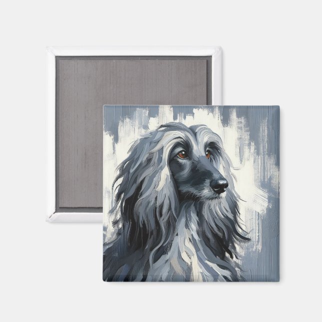 Grå Afghan Hound Porträtt Magnet (Front/Back)