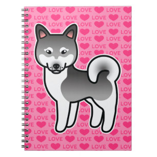 Grå Alaskan Klee Kai Hund Kärlek Illustration Rosa Anteckningsbok Med Spiral