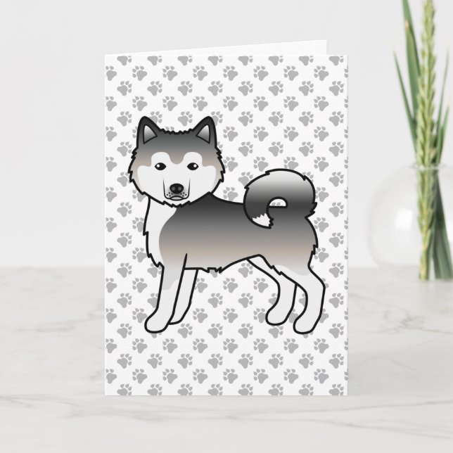 Grå Alaskan Malamute Söt Tecknad Hund Kort (Framsida)