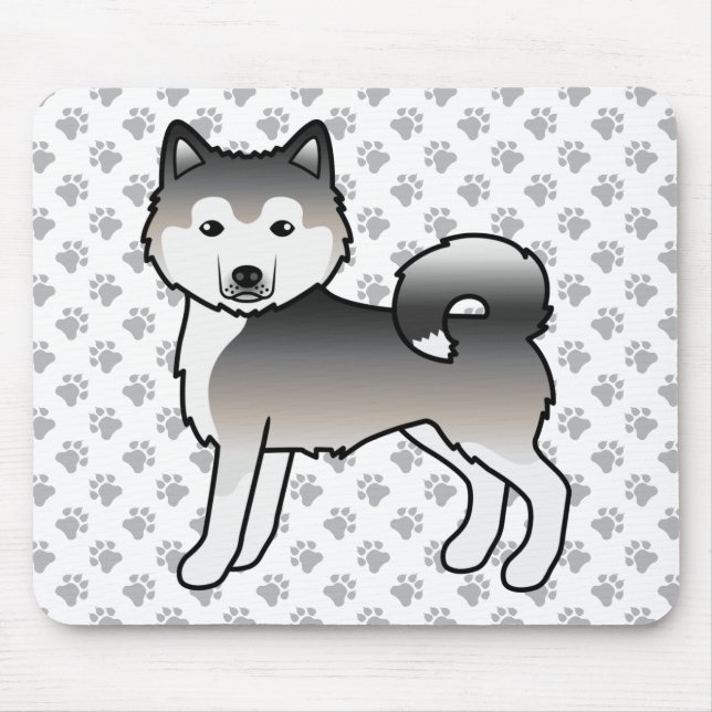 Grå Alaskan Malamute Söt Tecknad Hund Musmatta (Framsidan)