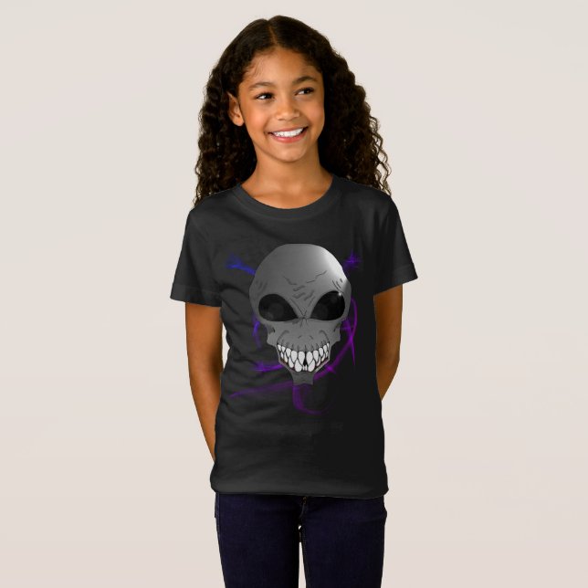 Grå alien flickor fint jersey t-shirt (Hel framsida)
