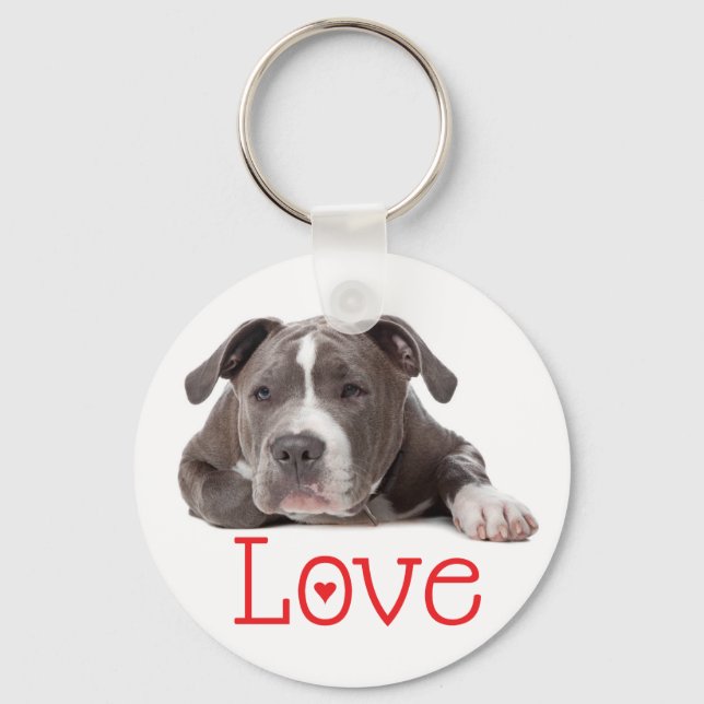 Grå Amerikansk Staffordshire Terrier Valp Hund Nyckelring (Framsida)