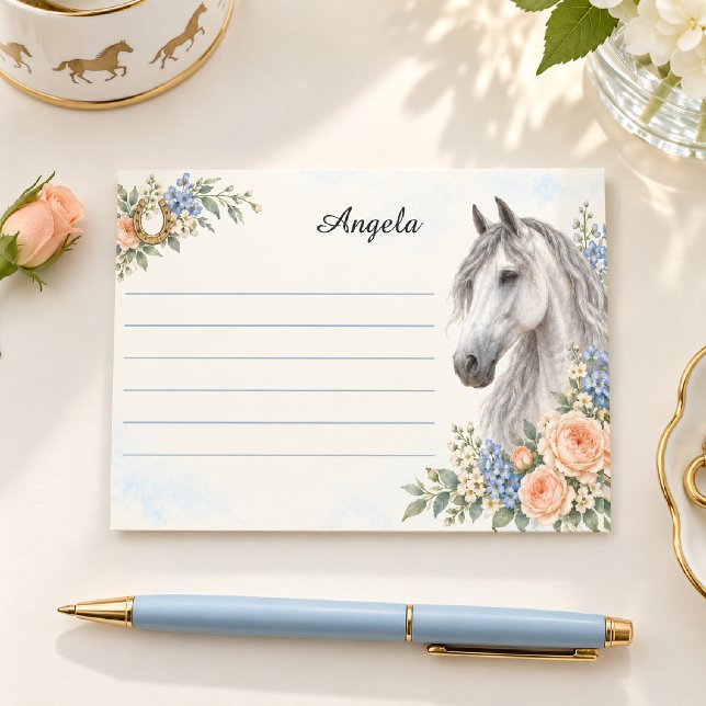 Grå andalusisk persika och blå blommor post-it block (Skapare uppladdad)