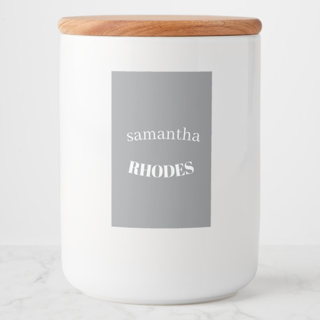 Grå anpassad monogramminimalistisk mat etikett (Framsida)