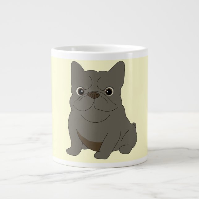 Grå Baby Fransk Bulldog, Krämfärgad, Jumbo Mugg (Framsidan)