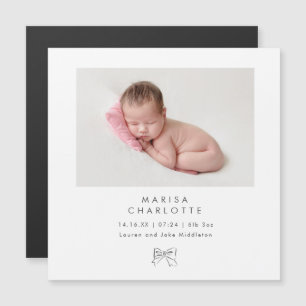 Grå Båge Foto Babyflicka Magnet Födelseannons