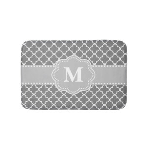 Grå Bathmat för Quatrefoil sparreMonogram Badrumsmatta
