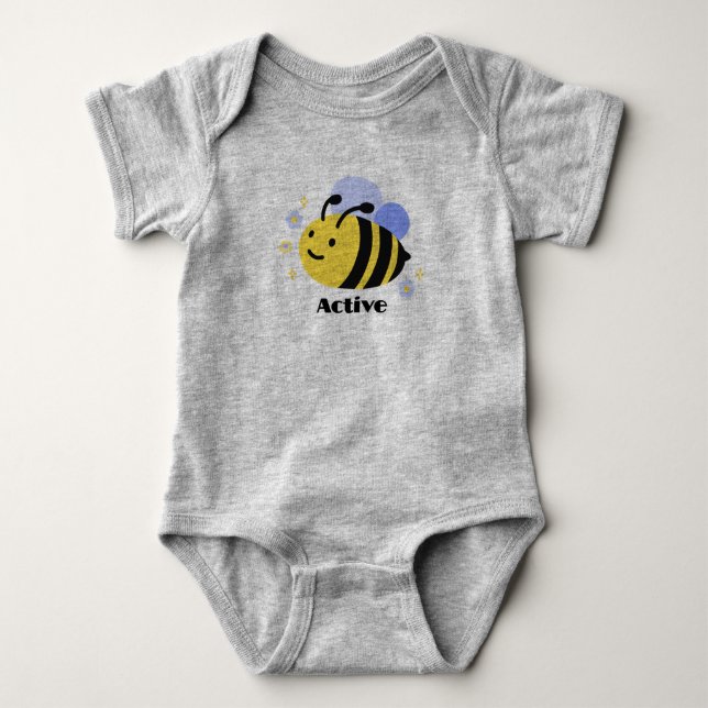 Grå Bee Baby-bodys för pojkar och flickor T Shirt (Framsida)