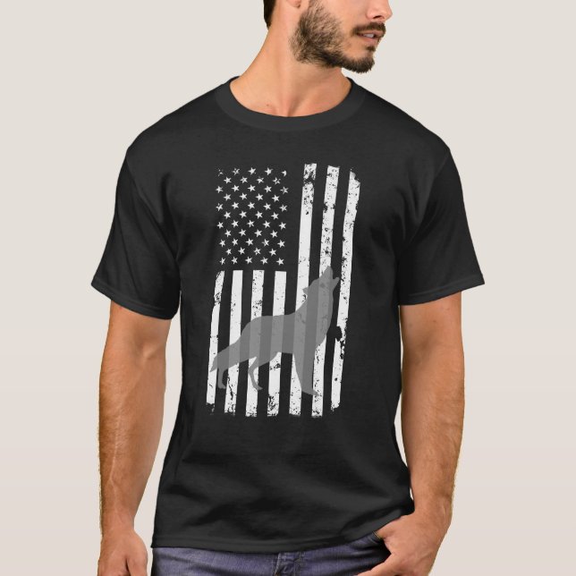 Grå bekymrad amerikanska flaggan för Lone varg T Shirt (Framsida)