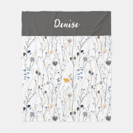 Grå Blå Akvarell Vildblomma Namn Fleecefilt