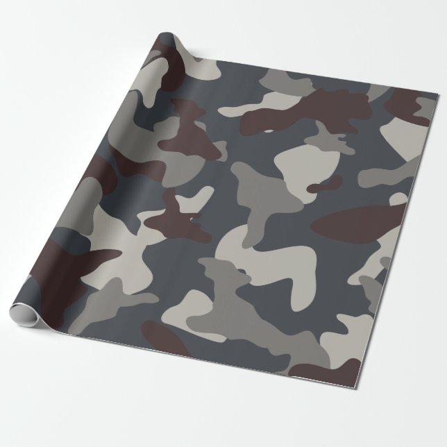 Grå Blå armé kamouflage mönster Presentpapper (Utrullad)