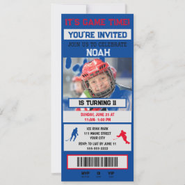 Grå&blå Hockey Biljett Födelsedagsfest Inbjudan