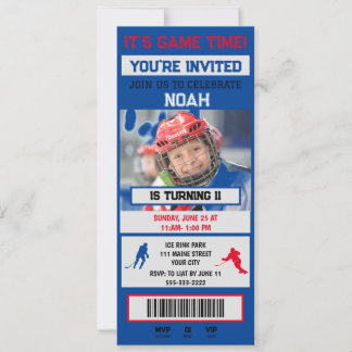 Grå&blå Hockey Biljett Födelsedagsfest Inbjudan